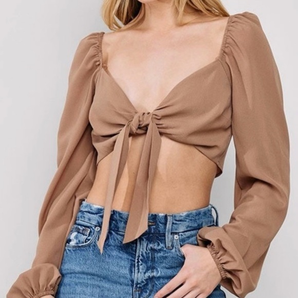 Cream Tie Front Crop Long Sleeve NWT - Picture 5 of 10